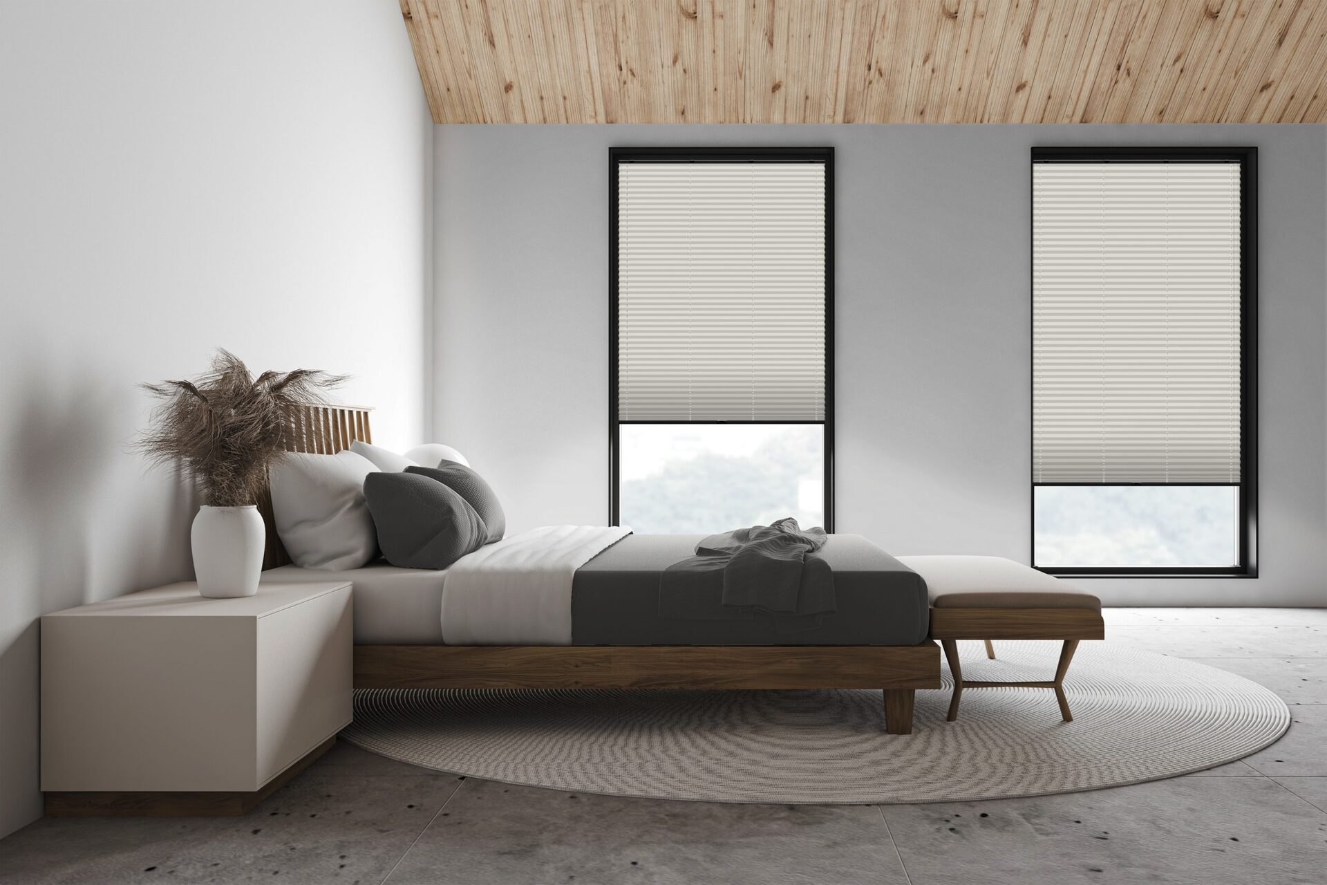 White attic master bedroom, side view