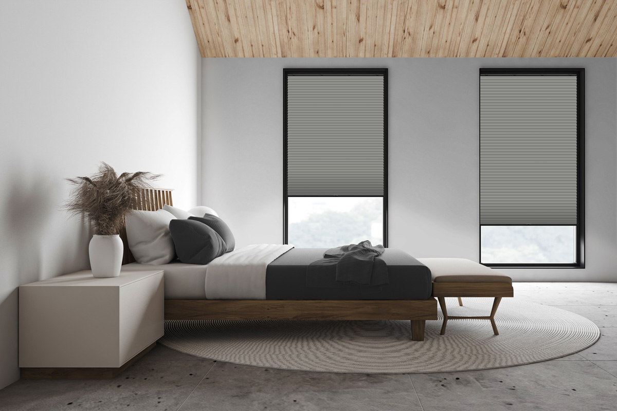 White attic master bedroom, side view