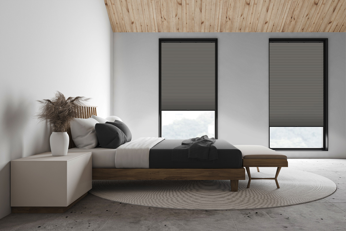 White attic master bedroom, side view