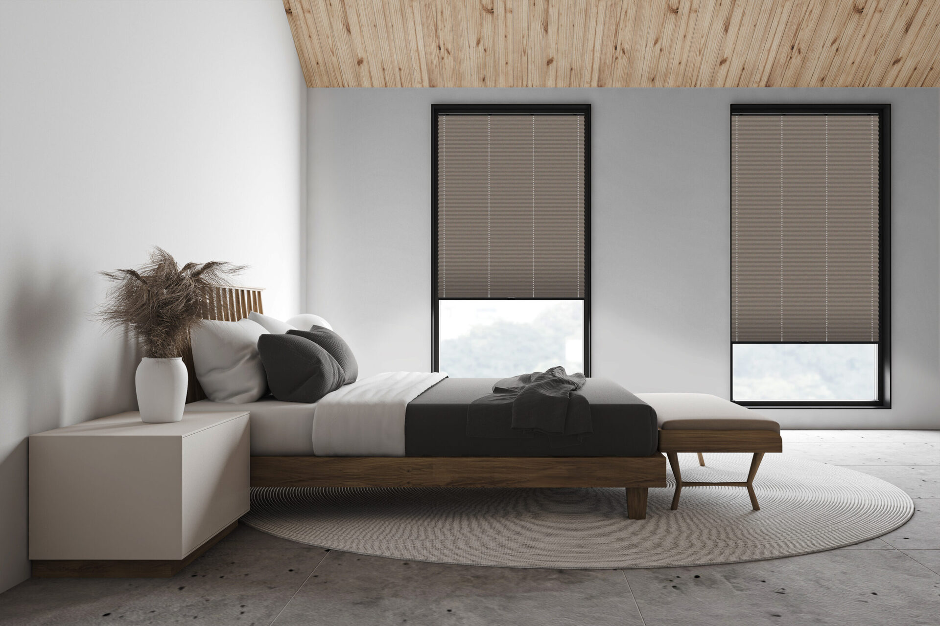 White attic master bedroom, side view