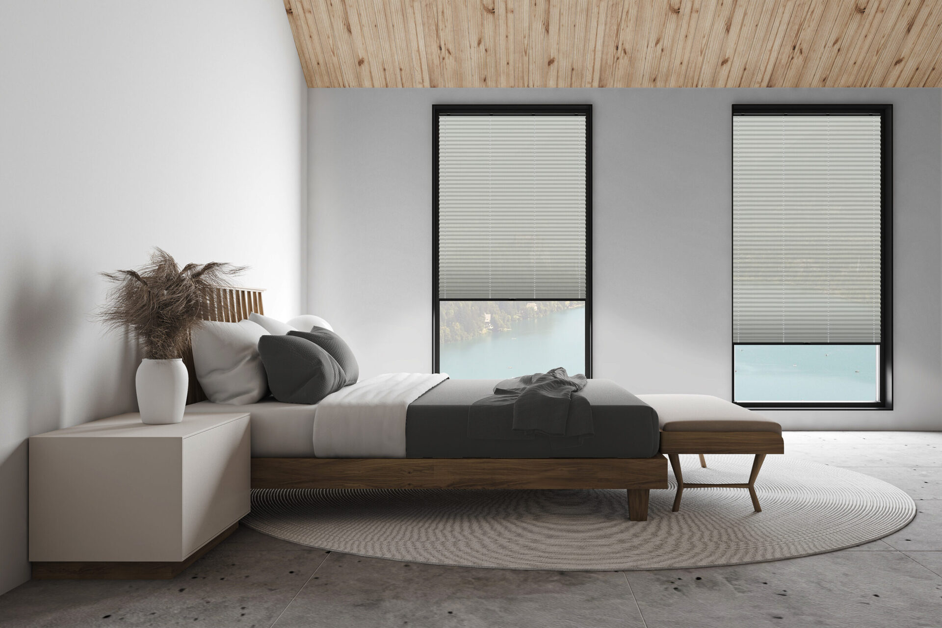 White attic master bedroom, side view